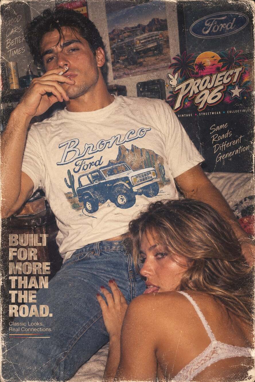 Hybrid Apparel Ford Bronco Desert Graphic T-Shirt Offroad Truck Cream Men Size S